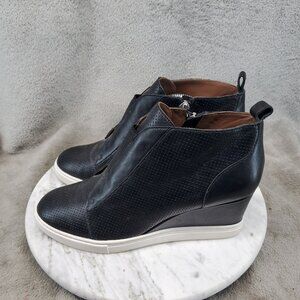 L Paolo Shoes Womens Size 7 Black Leather Wedge Ankle Booties